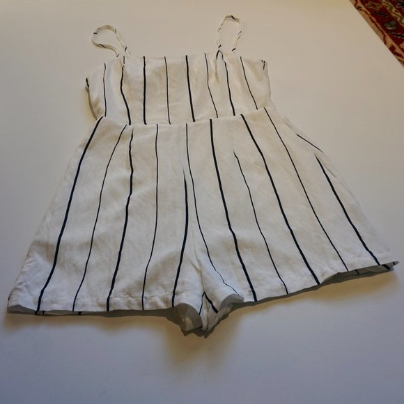 💚 LUSH White Striped Tie Back Tank Jumpsuit Romper (S) - Picture 5 of 15